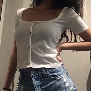white square neck crop top